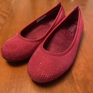 Vionic Red Flats with Rhinestone Detailing